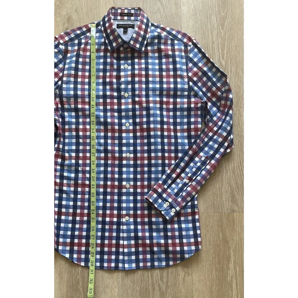 Banana Republic Grant Fit Plaid Button Down Shirt Men’s M Red Navy Cotton